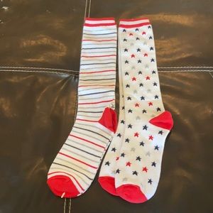 2 pairs of red, white and blue crew socks